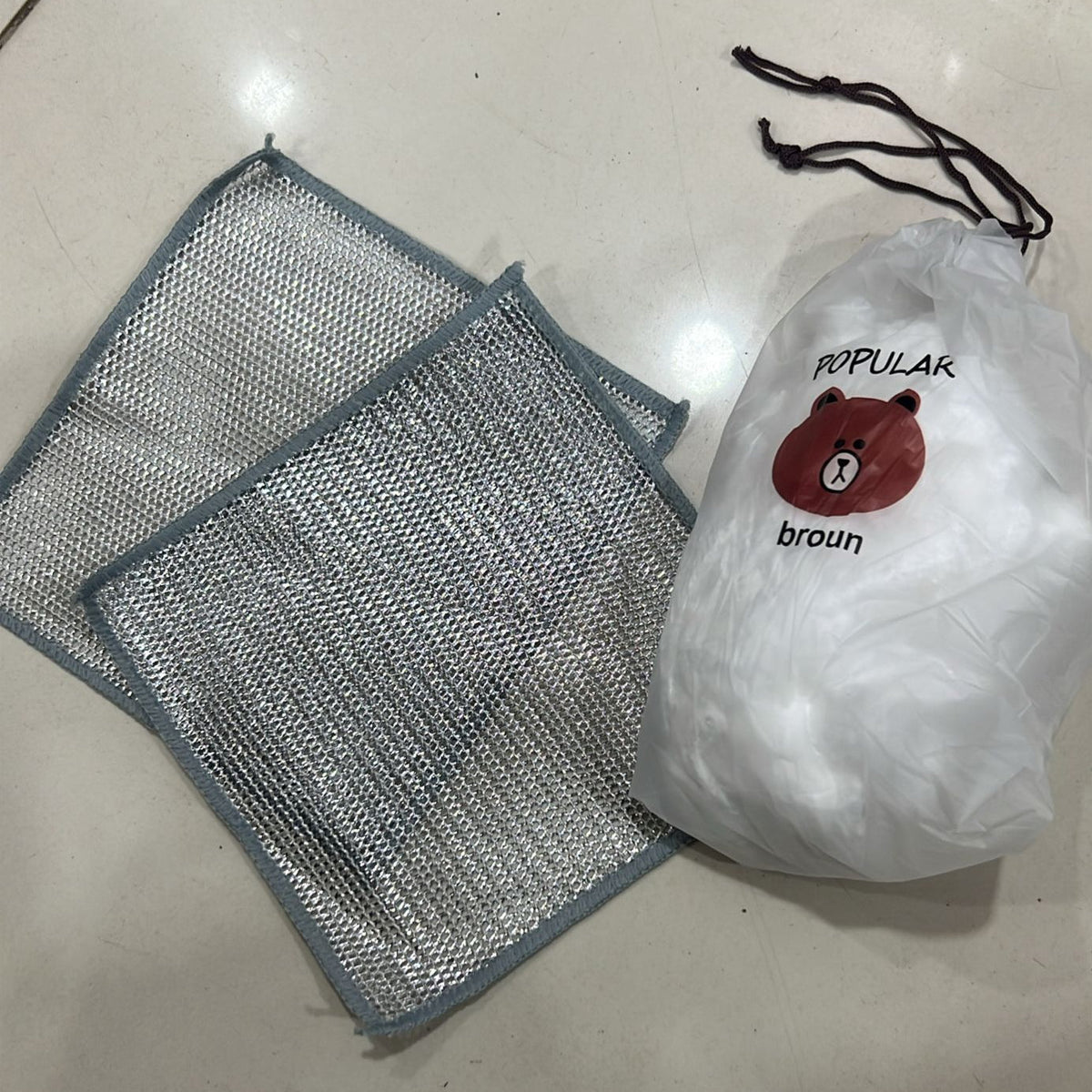 Kitchen Cleaning Combo – 2 Metal Wire Cloths & Bear-Design Food Cover Packet