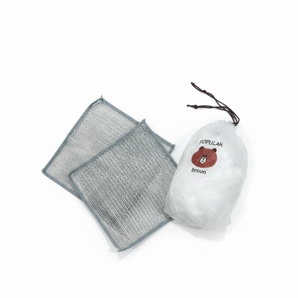 Kitchen Cleaning Combo – 2 Metal Wire Cloths & Bear-Design Food Cover Packet